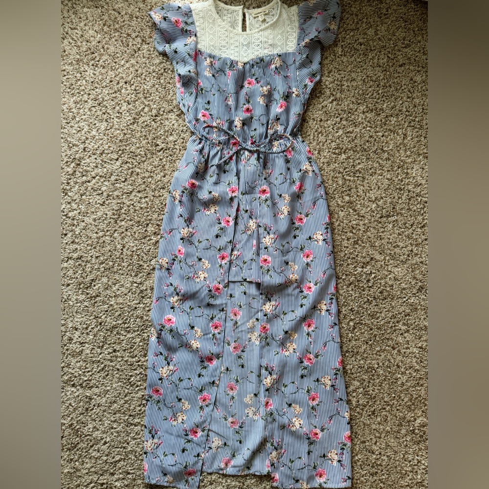 Monteau Pink and Blue Sundress with Flutter Sleeves